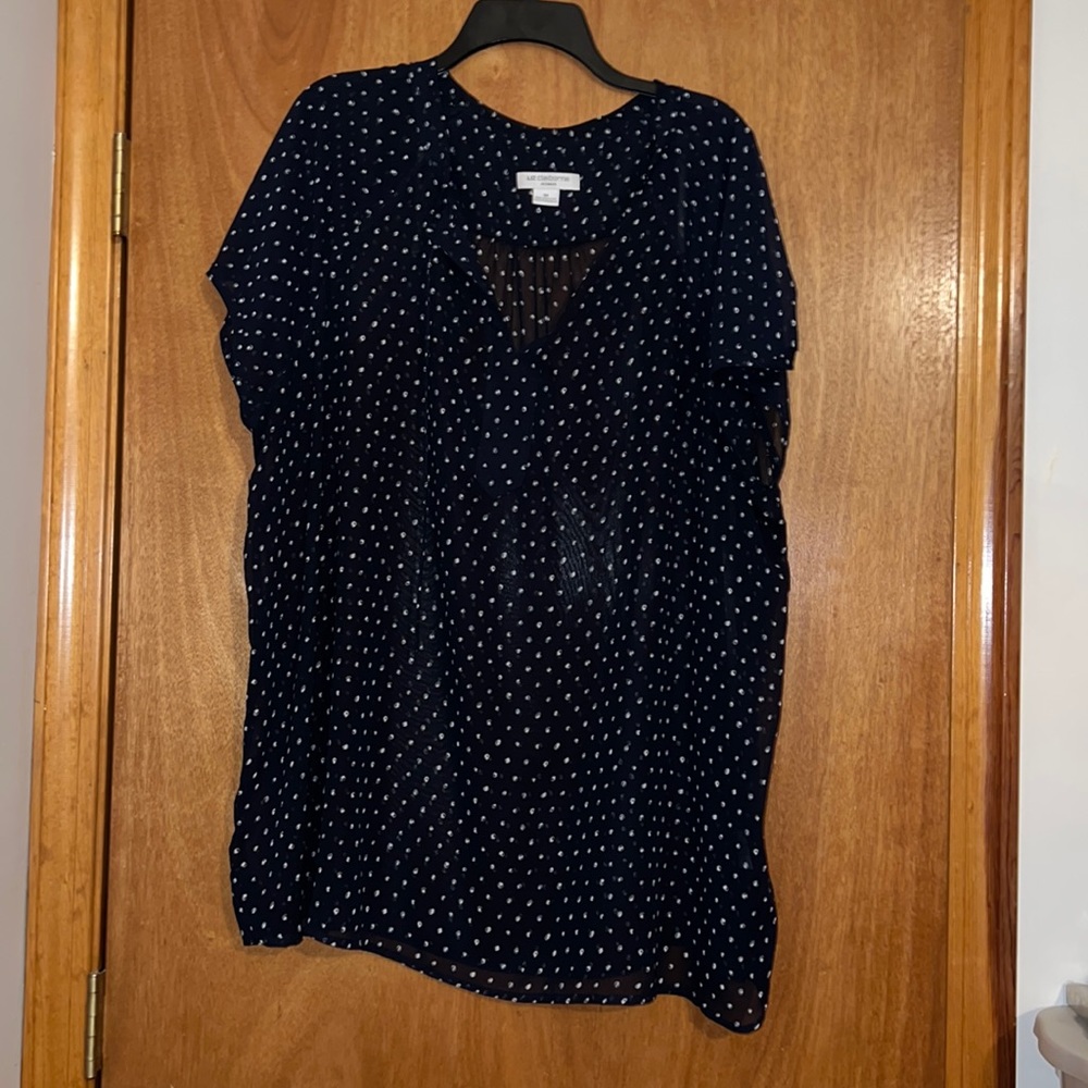 Blue and White Design Plus Short Sleeve Blouse!